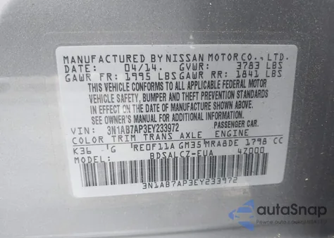 2014 Nissan Sentra S from USA, damaged, VIN 3N1AB7AP3EY233972